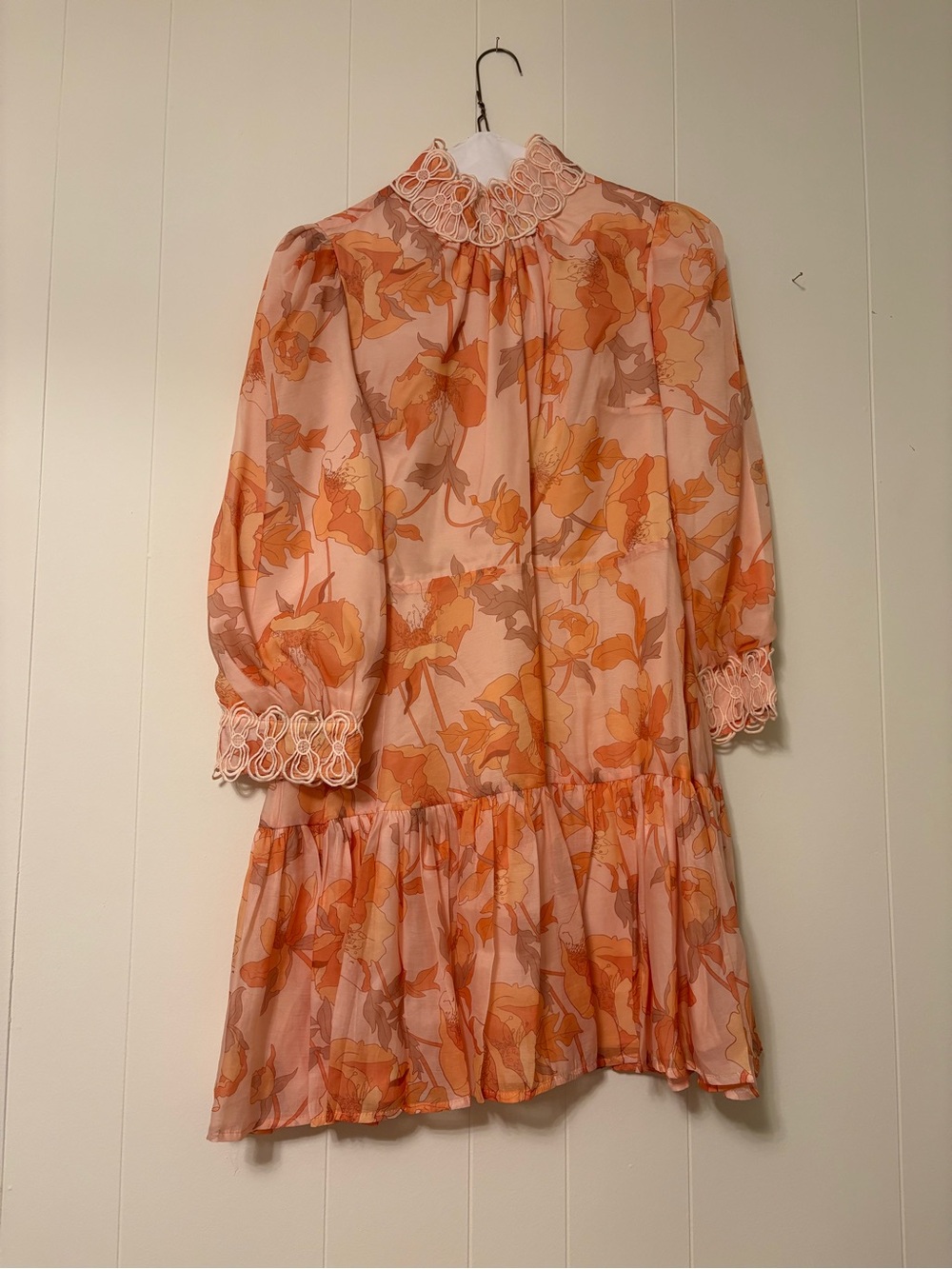 Ina Peach and Orange Floral Long Sleeve Ruffle Dress